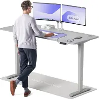 Desktronic HomePro Zit-sta Bureau Elektrisch In Hoogte Verstelbaar, 200x80cm Grijs/Grijs, Stille Dubbele Motor, Hoogte 62-126cm