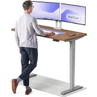 Desktronic HomePro Zit-sta Bureau Elektrisch In Hoogte Verstelbaar, 140x70cm Grijs/Notenhout, Stille Dubbele Motor, Hoogte 62-126cm