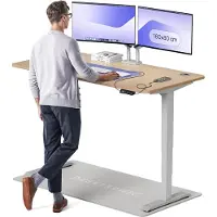 Desktronic HomePro Zit-sta Bureau Elektrisch In Hoogte Verstelbaar, 160x80 cm Bamboo/Grijs, Stille Dubbele Motor, Hoogte 62-126cm