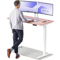 Desktronic HomePro Zit-sta Bureau Elektrisch In Hoogte Verstelbaar, 140x70 cm Wit/Roze, Stille Dubbele Motor, Hoogte 62-126cm