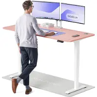 Desktronic HomePro Zit-sta Bureau Elektrisch In Hoogte Verstelbaar, 180x80 cm Wit/Roze, Stille Dubbele Motor, Hoogte 62-126cm