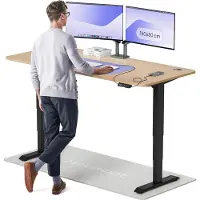 Desktronic HomePro Zit-sta Bureau Elektrisch In Hoogte Verstelbaar, 180x80 cm Bamboo/Zwart, Stille Dubbele Motor, Hoogte 62-126cm