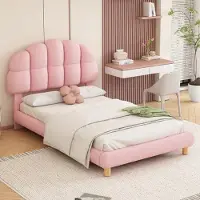 Sweiko -90x200cm eenpersoonsbed- kinderbed- jeugdbed- gestoffeerd bed- houten lattenbodem- rond fleece- roze- zonder matras