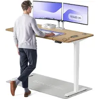 Desktronic HomePro Zit-sta Bureau Elektrisch In Hoogte Verstelbaar, 160x80 cm Massief Eiken/Wit, Stille Dubbele Motor, Hoogte 62-126cm