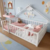 Sweiko vlakke kinderbed, 90x190 cm, met voetborden, spijlen met slot, gemaakt van grenenhout, wit