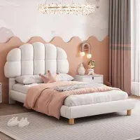 Sweiko -90x200cm eenpersoonsbed- kinderbed- jeugdbed- gestoffeerd bed- houten lattenbodem- rond fleece- wit- zonder matras