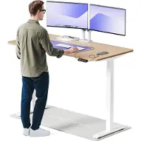 Desktronic HomeOne Zit-sta Bureau Elektrisch In Hoogte Verstelbaar, 160x80 cm Bamboo/Wit, Stille Dubbele Motor, Hoogte 72-119cm