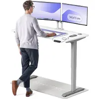 Desktronic HomePro Zit-sta Bureau Elektrisch In Hoogte Verstelbaar, 140x70cm Grijs/Wit, Stille Dubbele Motor, Hoogte 62-126cm