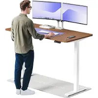 Desktronic HomeOne Zit-sta Bureau Elektrisch In Hoogte Verstelbaar, 160x80cm, Wit/Notenhout, Stille Dubbele Motor, Hoogte 72-119cm