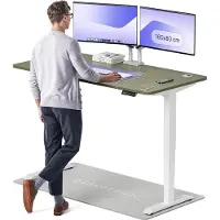Desktronic HomePro Zit-sta Bureau Elektrisch In Hoogte Verstelbaar, 160x80 cm Wit/Groente, Stille Dubbele Motor, Hoogte 62-126cm