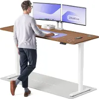 Desktronic HomePro Zit-sta Bureau Elektrisch In Hoogte Verstelbaar, 200x80cm Wit/Notenhout, Stille Dubbele Motor, Hoogte 62-126cm