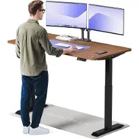 Desktronic HomeOne Zit-sta Bureau Elektrisch In Hoogte Verstelbaar, 160x80cm, Zwart/Notenhout, Stille Dubbele Motor, Hoogte 72-119cm