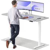 Desktronic HomePro Zit-sta Bureau Elektrisch In Hoogte Verstelbaar, 180x80cm Wit/Grijs, Stille Dubbele Motor, Hoogte 62-126cm