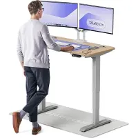 Desktronic HomePro Zit-sta Bureau Elektrisch In Hoogte Verstelbaar, 120x60 cm Bamboo/Grijs, Stille Dubbele Motor, Hoogte 62-126cm