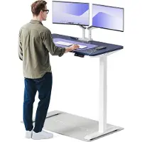 Desktronic HomeOne Zit-sta Bureau Elektrisch In Hoogte Verstelbaar, 120x60 cm Wit/Blauw, Stille Dubbele Motor, Hoogte 72-119cm