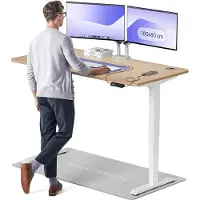 Desktronic HomePro Zit-sta Bureau Elektrisch In Hoogte Verstelbaar, 160x80 cm Bamboo/Wit, Stille Dubbele Motor, Hoogte 62-126cm
