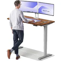 Desktronic HomePro Zit-sta Bureau Elektrisch In Hoogte Verstelbaar, 140x70 cm Massief Notenhout/Grijs, Stille Dubbele Motor, Hoogte 62-126cm