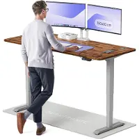 Desktronic HomePro Zit-sta Bureau Elektrisch In Hoogte Verstelbaar, 180x80 cm Massief Notenhout/Grijs, Stille Dubbele Motor, Hoogte 62-126cm