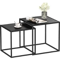 HOMCOM HOMdotCOM bijzettafel, salontafel, gedekte tafel, set van 2, modern design, stalen frame, zwart, 40 x 40 x 40 cm