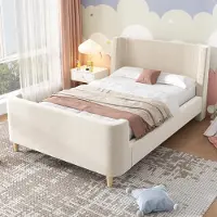 Sweiko -Gestoffeerd kinderbed- eenpersoonsbed slee-bed met kosmisch patroon- 90 x 200 cm- voor jongens en meisjes- beige- fluweel- zonder matras