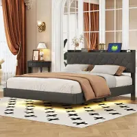 Sweiko -Gestoffeerd bed 160x200 cm- tweepersoonsbed in huidvriendelijke linnen stof met lattenbodem grijs- zonder matras