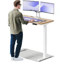 Desktronic HomeOne Zit-sta Bureau Elektrisch In Hoogte Verstelbaar, 120x60 cm Bamboo/Wit, Stille Dubbele Motor, Hoogte 72-119cm