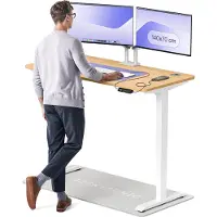 Desktronic HomePro Zit-sta Bureau Elektrisch In Hoogte Verstelbaar, 140x70cm Wit/Eiken, Stille Dubbele Motor, Hoogte 62-126cm
