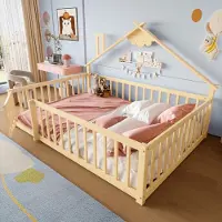 Sweiko vlakke bedbodem, 140x190 cm, kinderbed, met voetborden, spijlen met slot, gemaakt van grenenhout, naturel