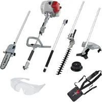 Ikra Multitool IBKH 33-1 4-in-1 benzine-bosmaaier, trimmer, takkenschaar en heggenschaar, met een veiligheidsbril