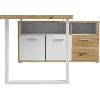 Furniture24 Bureau met ladekast, model Keflavik Kflb141-J53. Bureau met blad, hoekbureau, wit/gebeitste eik