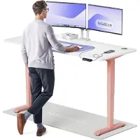 Desktronic HomePro Zit-sta Bureau Elektrisch In Hoogte Verstelbaar, 180x80 cm Roze/Wit, Stille Dubbele Motor, Hoogte 62-126cm