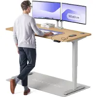 Desktronic HomePro Zit-sta Bureau Elektrisch In Hoogte Verstelbaar, 160x80cm Grijs/Eiken, Stille Dubbele Motor, Hoogte 62-126cm