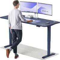 Desktronic HomePro Zit-sta Bureau Elektrisch In Hoogte Verstelbaar, 200x80 cm Blauw/Blauw, Stille Dubbele Motor, Hoogte 62-126cm