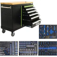 TRUTZHOLM Werkplaatswagen DELUXE 6 laden + deur - 219 st. uitgerust Gereedschapswagen antraciet/groen