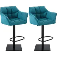 CLP Set van 2 barkrukken Damaso, bekleed met stof, draaibaar en in hoogte verstelbaar, draagvermogen tot 240 kg | Kleur: turkoois, frame: zwart