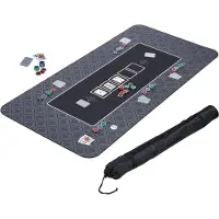 Markenlos pokerdoek, 180 x 90 cm, Texas Hold'em, grote onderlegger voor pokertafels, antislip, polyester, pokeraccessoire, zwart