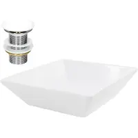 LuxeBath wastafel, opzetwastafel, vierkant, 41x41x12 cm, wit, van keramiek, inclusief afvoerputje zonder overloop