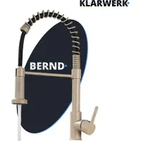KLARWERK BERND | Beige keukenkraan met zwenkarm | RVS waterkraan voor de keuken | Professionele mengkraan, 360 graden draaibaar met douchekop | Hoge druk, 2 aansluitingen