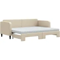 vidaXL Slaapbank met onderschuifbed en matrassen 80x200 cm stof crème