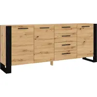 BIM Sp. z o.o. Kommode Nuka K, 197 cm. Dressoir, hoge kast, kast. Materiaal: Ambachtseik / zwart