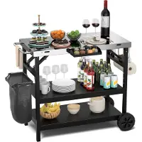 Costway Grilltafel – Met 3 Planken, Kruidenrek, Telefoonstandaard & Handdoekhouder – Serveerwagen
