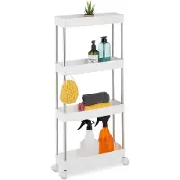 Relaxdays keukentrolley op wieltjes - smalle badkamer trolley - kunststof opbergrek wit