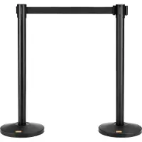 Vevor Personenrichtsysteem, afzetlint, afzetstandaard, 2-delig, 3,3 m x 48 mm, zwart, intrekbaar. Personenrichtsysteem, afzetpalen. Geschikt voor luchthavens, beurzen, sportevenementen, enz.