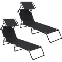 Infinity Goods Ligbed Met Zonnescherm - Opvouwbaar - Set van 2 - Zonnebed - Ligstoel - Verstelbaar - Tuin - Weerbestendig - Zwart