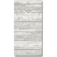 Tulup Wandklok - Houten achtergrond Wandklok Glas Met Motief - 30x60 cm - Grijs Decoratieve Glazen Klok - Witte handen - Rechthoekige Klok - Gekleurde Glazen Klok - Glazen Klok Met Print
