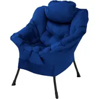 ML-Design Relax fauteuil donkerblauw met armleuningen en dik hoofdkussen en metalen frame Loungestoel tot 120 kg ML design