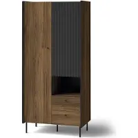 Bettso Garderobekast met twee deuren, ribbenstructuur, model PRESTIGO, 88 x 190 cm, zwart + notenhout
