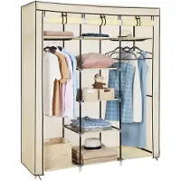 Songmics Opvouwbare stoffen kledingkast met opbergvakken, beige