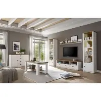IMV Landhuis TV-meubel, wandmeubel, woonkamer, 260 cm, grenen, wit, licht eikenhout
