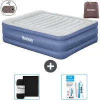 Bestway opblaasbare luchtbed - 2 personen - 152 x 203 x 61 cm - Grijs/Blauw - Inclusief accessoires